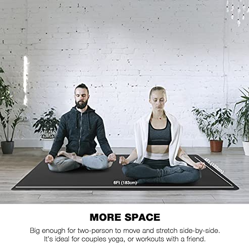 Large Yoga Mat for Men and Women - 6'x4'x6mm, Extra Wide TPE Fitness Mat for Home Gym Workout, Non-Slip, Perfect for Barefoot Exercise (Yoga, Pilates, Stretching, Meditation)