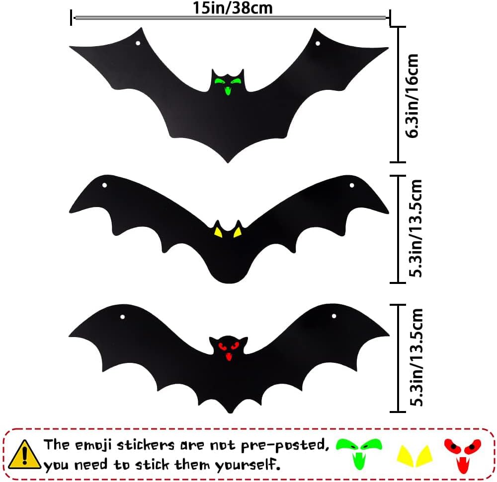 18Pcs 3D Hanging Bats Halloween Decorations Outdoor, Glow Eyes Scary Bat | 3 Styles Bat Decor for Yard Tree Porch，Glow-In-The-Dark Eyes for Spooky Outdoor Yard Decor