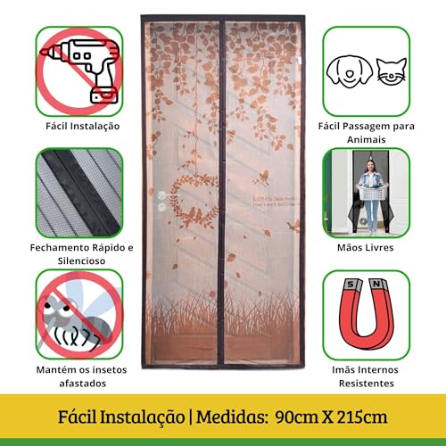 Tela Mosquiteira Magnética Porta 90x215cm Marrom FortMesh