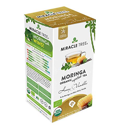 Miracle Tree - Organic Moringa Superfood Tea, 25 Individually Sealed Tea Bags, Honey & Vanilla (Keto, Detox, Energy/Immunity Booster, Vegan, Gluten-Free, Organic, Non-Gmo, Caffeine-Free) #TOP2