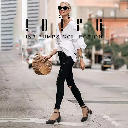 IDIFU IN3 Women's Pumps Platform Closed Toe Heels Comfortable Low Chunky Block Slingback Ankle Strap Dressy Wedding Bridal Party Shoes Pointed Toe Heels2