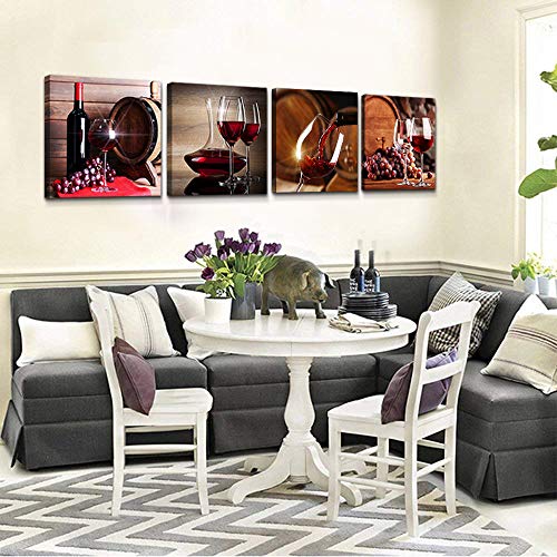 Family Wall Decorations For Kitchen Large Canvas Wall Art For Dining Room Modern Restaurant Wall Decor Wine Glass Wall Pictures Artwork Wall Paintings Canvas Prints Living Room Home Decor 4 Piece Set, 16X16 Inches-4Pcs #TOP4