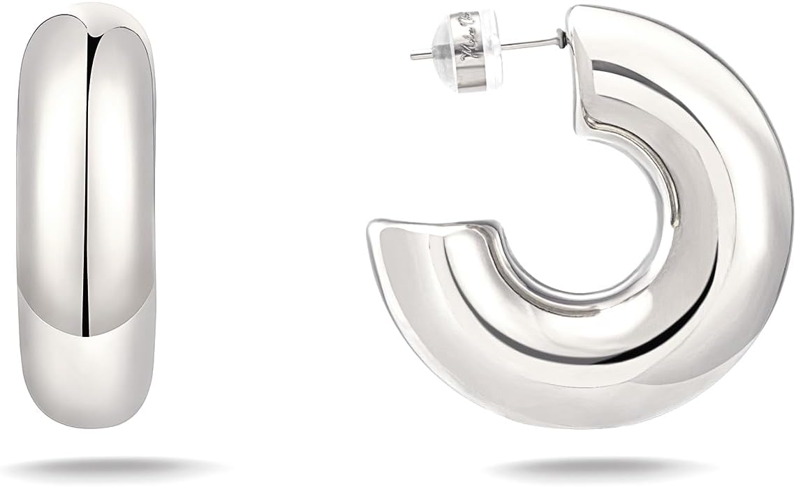 Milan Chiva 14k Gold Plated Chunky Hoop Earrings for Women 14k Glod Plated Earrings Dainty Jewelry