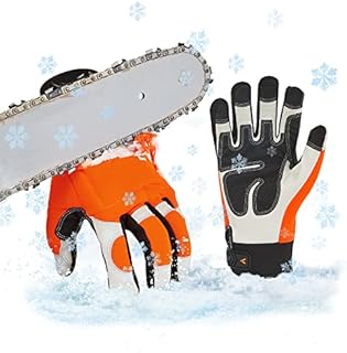 Vgo... Chainsaw Gloves, 12-Layer Saw Protection on Left Hand Back, Cow Leather Work Gloves (Size L, Orange, CA9759CS)