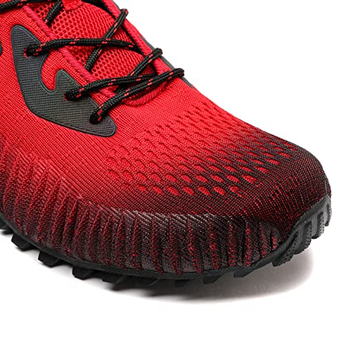 Foto von Kricely Traillaufschuhe Herren Leicht Atmungsaktiv Wanderstiefel rutschfest Laufschuhe Outdoor Fitness Straßenlaufschuhe(Rot 47)