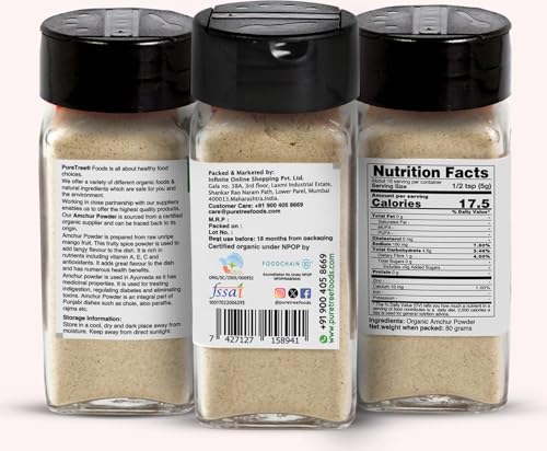 Image of Pure Tree Certified Organic Amchur Powder | 80 g | Glass Jar | Dry Mango Powder | Amchoor Powder For Chutney, Pickle, and Fruit Salad