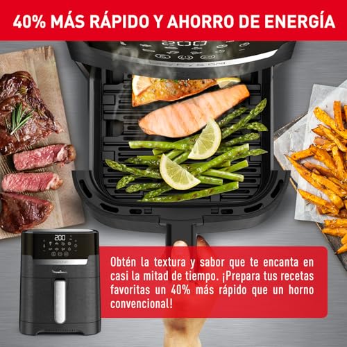 Moulinex Easy Fry & Grill 4,2L, Freidora de Aire 2 en 1 para Freír o a la Parrilla, Pantalla Digital Táctil, 8 Programas para Comidas Sanas, App 125 recetas, Negro, hasta 6 personas, EZ5058 - imagen 5