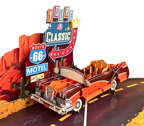 SENDAPOP Fathers Day Pop Up Cards, Classic Car Father’s Day for Husband, Dad, Son, Grandpa, Pop Up Birthday Cards for Men, Father's day car gifts, Retirement, Bosses, Coworkers