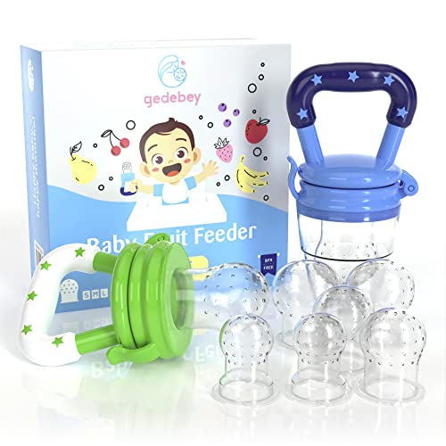 Gedebey Baby Fruit Feeder Pacifier – 2 Pack Silicone Baby Feeder Pacifiers | Frozen Fruit Teether | Baby Food Feeder Pacifier | Food Pacifier for Babies | Fruit Feeder Pacifier for Babies (Blue&Green)