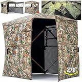 HUNTSEN Portable Hunting Blind - 270°See Through with Floor Mat Dual Door
