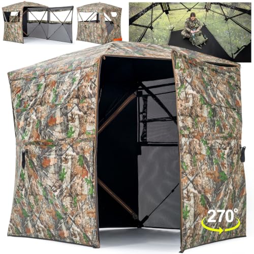 HUNTSEN Portable Hunting Blind - 270°See Through with Floor Mat Dual Door