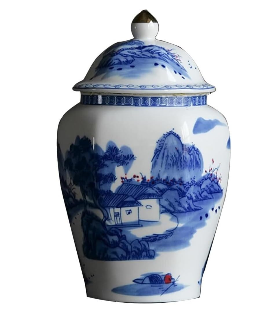 Vase pot de gingembre en porcelaine chinoise artisanale blanche et bleue