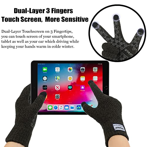 ViGrace Winter Warm Touchscreen Gloves for Men and Women Touch Screen Fleece Lined Knit Anti-Slip Wool Glove (Dark Gray, X-Large) - Thumbnail 2