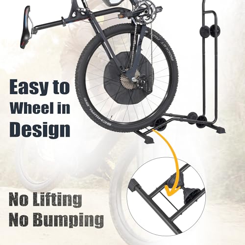 Image of CyclingDeal Upright E Bike Fat Tire Bike Stand - Vertical & Horizontal Bike Rack Bicycle Storage Stand - Vertical E Bike Rack Garage - Fat Tire Bike Storage Rack - Holds Bikes up to 110 lbs