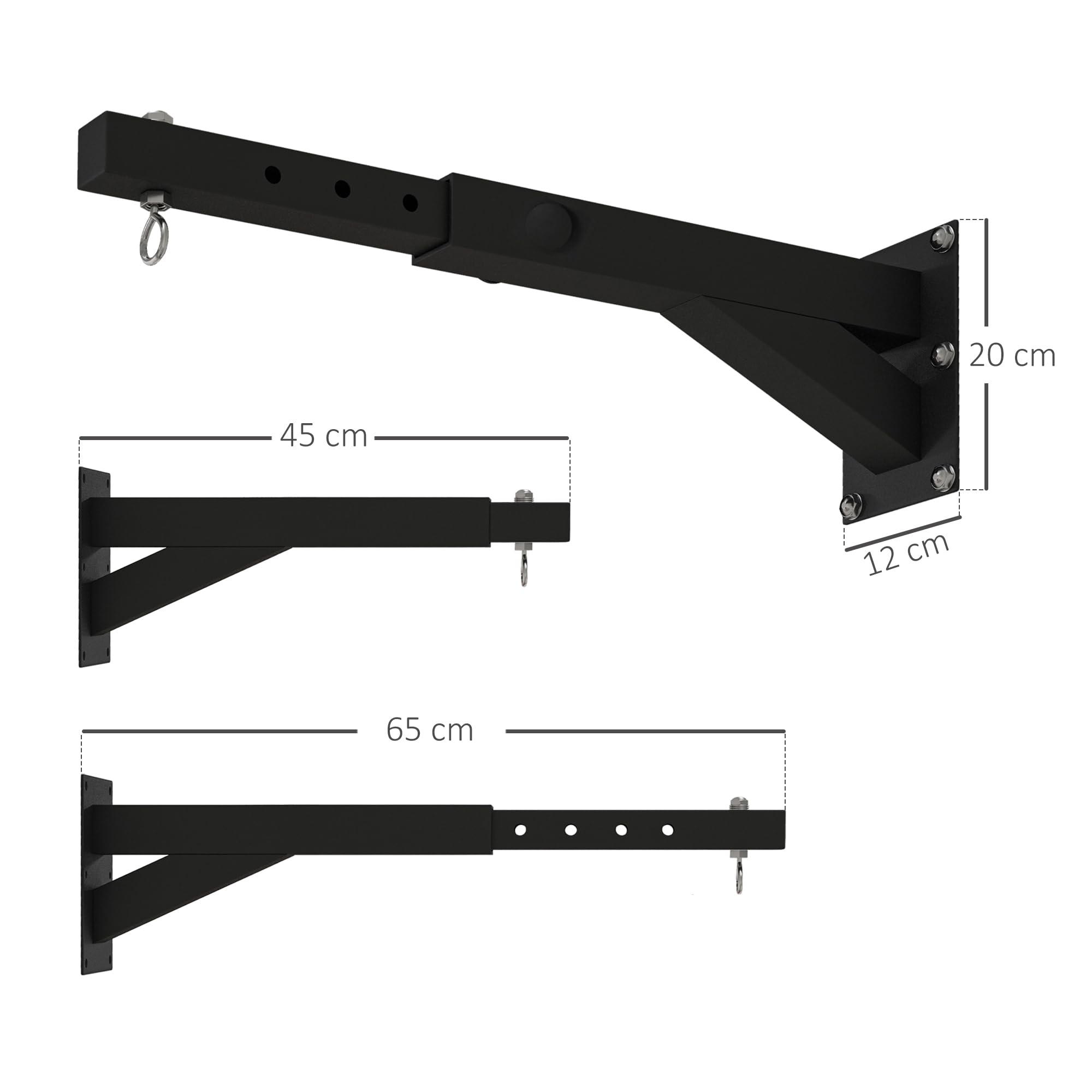 SPORTNOW Soporte Saco Boxeo de Pared, Distancia Ajustable 45-65 cm, Gancho Giratorio 360°, Cadenas, Carga 60 kg, Negro