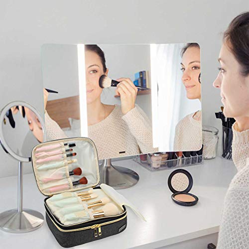 Teamoy Travel Makeup Brushes Case, Professional Makeup Train Organizer Bag with Handle for Makeup Brushes and Beauty Essentials- Black(up to 8.8
