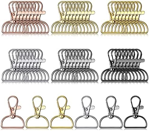 48 Pieces Swivel Clasp Lanyard Snap Hook Keychain Clip Hook Lobster Claw Clasp Metal Hook Clasp with D Ring for Keychain Purse Hardware Sewing Craft Project, 6 Colors (25 mm)
