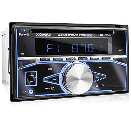 XM-2CDB622 Autoradio mit CD-Player, Bluetooth, RDS Radio Tuner, 7 Farben einstellbar (Rot, Blau, Grün, Gelb, Lila, Weiß, Türkis) USB, SD für MP3