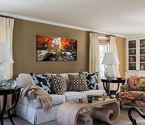Ardemy Landscape Canvas Wall Art Waterfall Nature Forest Autumn Scenery Painting Modern Fall Artwork Mountain Picture Framed For Living Room Bedroom Home Office Wall Decor, Large Size 48"X24"One Panel #TOP4