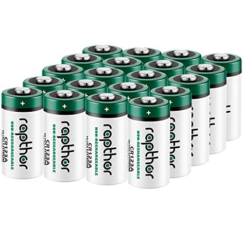 Rapthor 1650 mAh Packung mit 20 CR123A Batterien, 3V Lithium Batterie für Taschenlampe, Intelligente Instrumentierung, Alarmsysteme-Einwegbatterie, Nicht für Arlo