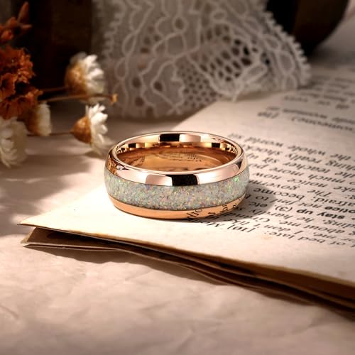 8mm Tungsten Rings for Men Women Black/Rose Gold Plated Tungsten Carbide Wedding Bands with Opal/Ruby/Emerald/Amethyst/Citrine/Pink Sapphire Birthstone Promise Rings Dome Polished Size 7-142