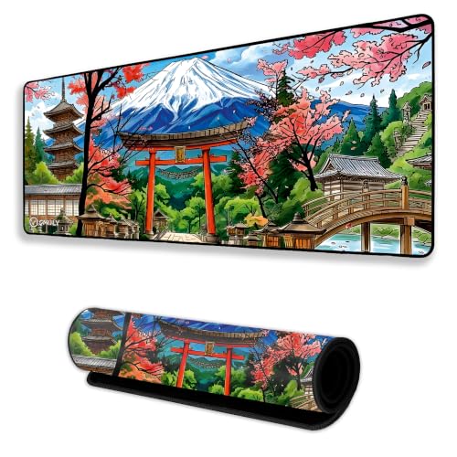 Image of Japanese Mountain Inspired Large Desk Mat, Extended Mouse Pad 58.5x28cm, Desk Pad, Washable Mousepad, 2mm Thick Non-Slip Rubber Base, Stitched Edges for Office, Home & Workstation (Multicolour)