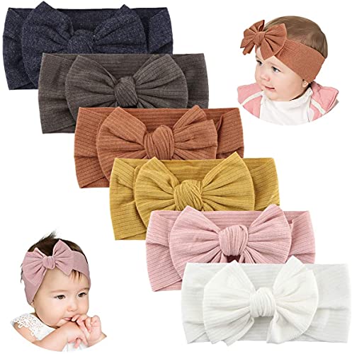 Makone Baby Bows Headband Newborn Hairbands Stretchy Nylon Child Hair Accessories Hair Bow Headband For Infant Toddler Baby Girls 5.5 Inch, 6Pcs #TOP1