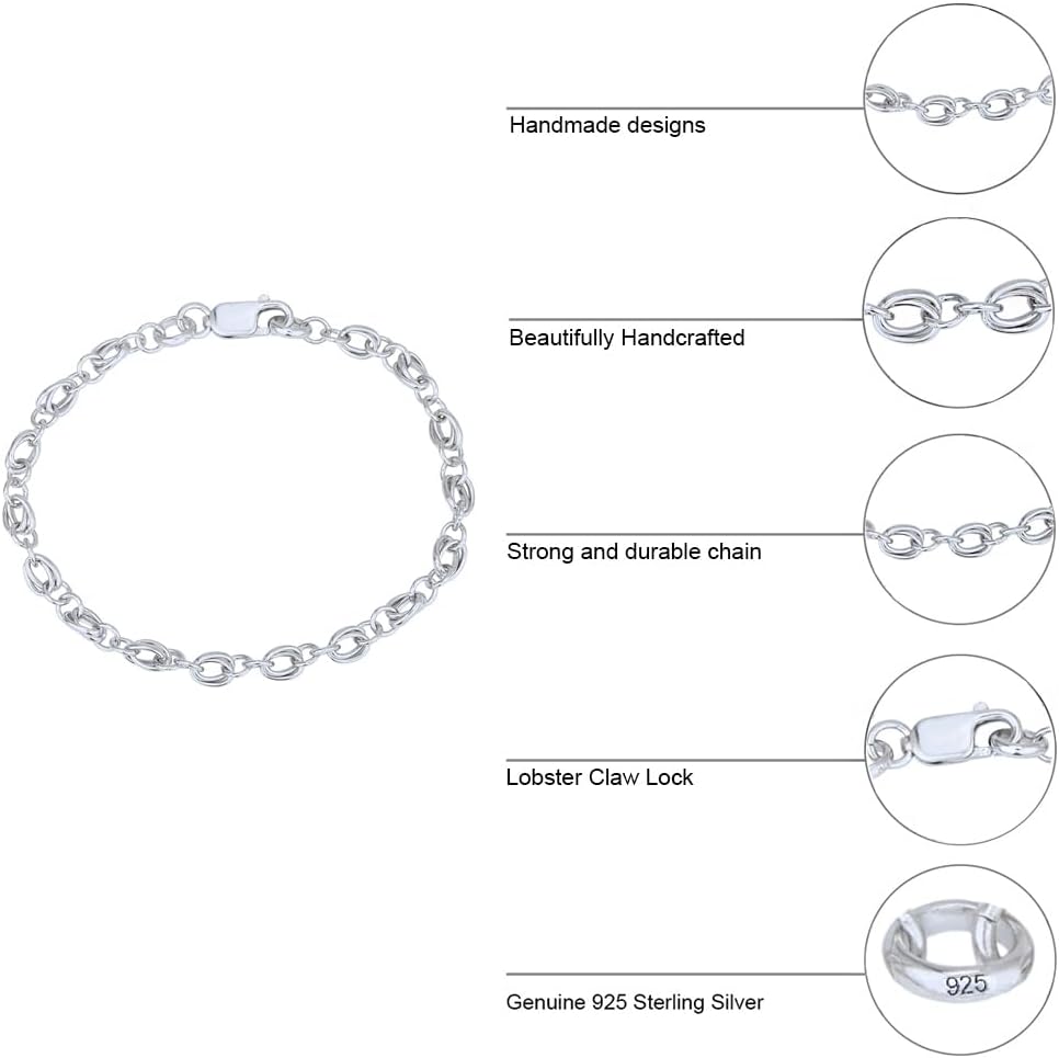 Vanbelle Sterling Silver Jewelry - Rhodium Plated with 925 Stamp - Fancy Link Chain Bracelet - Elegant Handcrafted for Women - 7.50" - Unisex Handmade Chain Bracelet - Image 5