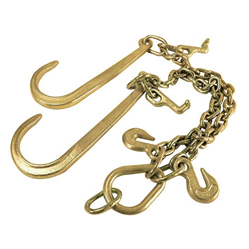 Tyfyb G70 Steel Towing Chain Bridle 3/8" X 2' V-Type Tow Chain With 15 Inch J-Hooks Link 2 Inch Legs?Gold Tractor Car Wrecker Truck Tie?7800 Lbs Safe Working Load #TOP2
