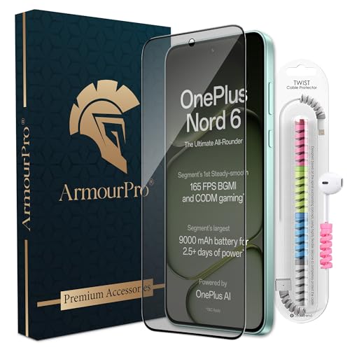Image of ArmourPro Anti Glare Matte Tempered Glass for OnePlus Nord 6, Anti-Fingerprint Screen Protector, 9H Scratch Resistant, Smooth Touch, Easy Installation Kit with Cable Protector