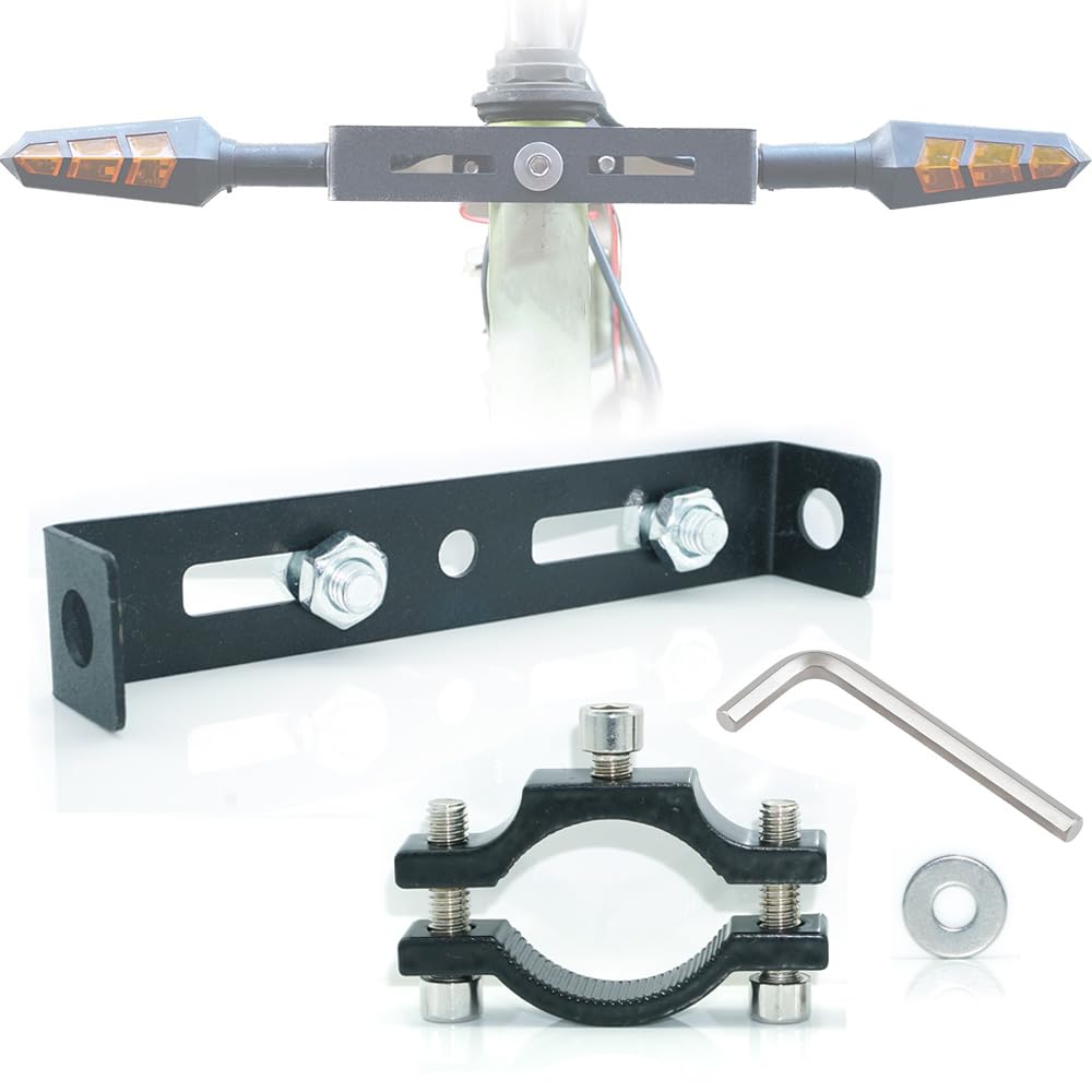 10mm Motorcycle Turn Signal Light Bracket, 2pcs Universal Bicycle Indicator Lamps Pipe Clamp Light Black Metal Turn Signal Bar Mounts Brackets Holder Accessories