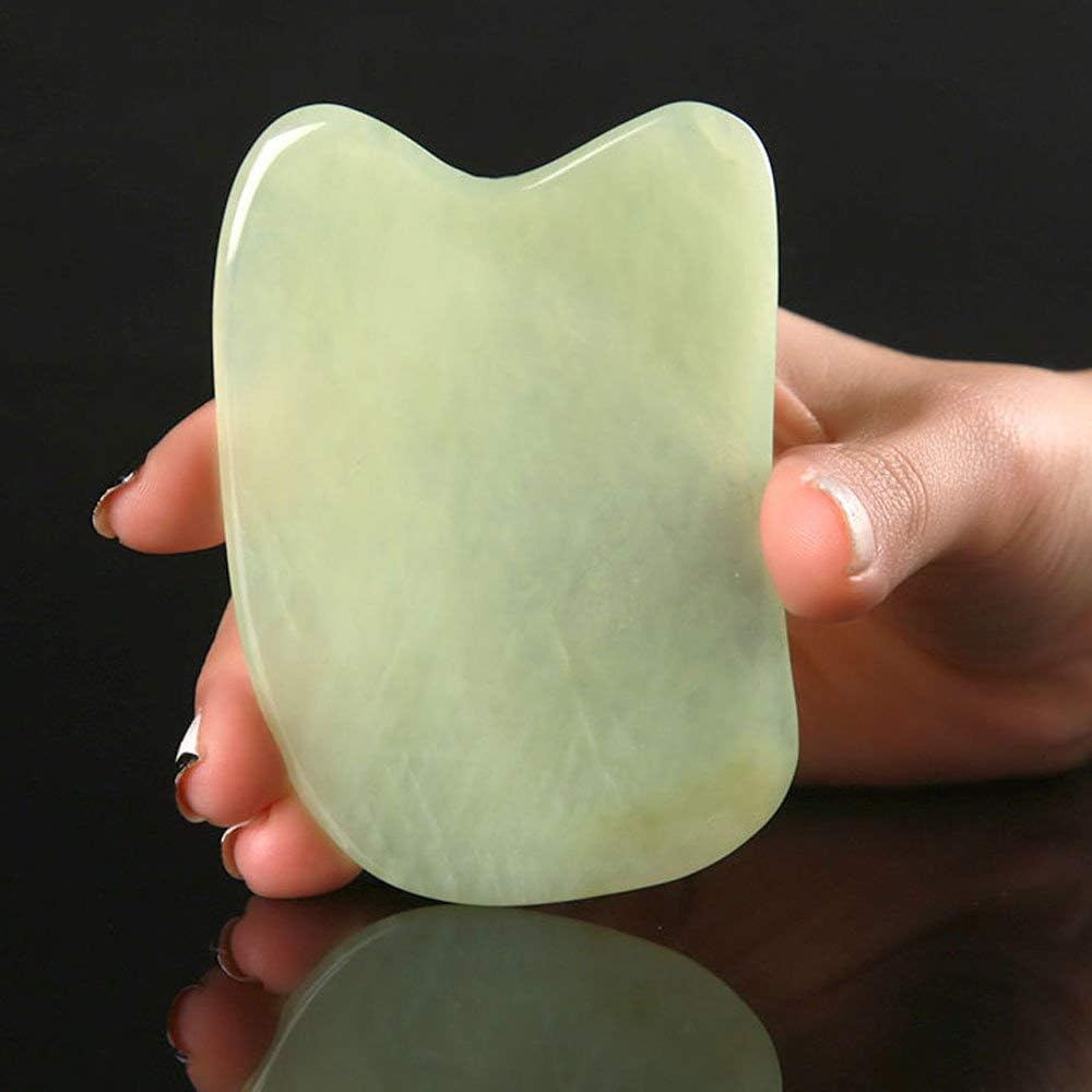 Jade Gua Sha Scraping Massage Tool, Premium Nepherite Jade Stone, Hand Made Great Guasha Tool for ASTYM,Myofascial Release | Helps Reduce Muscles Soreness, Pain Relief | Smooth Thin Edge