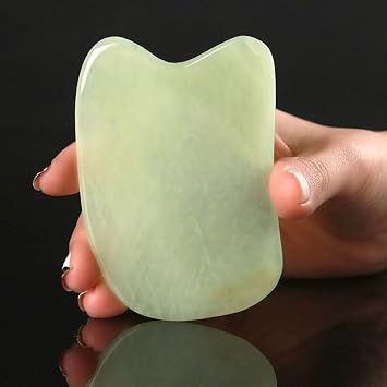 Jade Gua Sha Tool, Natural Nephrite Jade Stone, Thick Hand-Made Guasha Massage Tool for Face & Body, Myofascial Release, ASTYM, Muscle Soreness Relief, Smooth Edges Lymphatic Drainage
