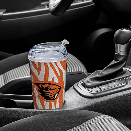 Image of Rico Industries NCAA Glitter 24oz Acrylic Glitter Tumbler with Hinged Lid, Officially Licensed Double Wall Tumbler with Straw