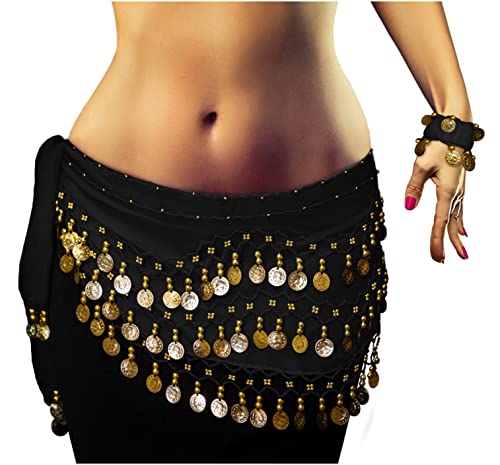 Belly Dance Costume per il ballo del ventre Velo per le anche Cintura con monete finte Cintura in nero NEU/Marchio MyBeautyworld24