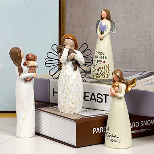 MSUIINT Handbemalte Engel der Freundschaft Figur, Haustier-Gedenkgeschenke für Hundeliebhaber, Ornamentskulptur aus Weißem Kunstharz