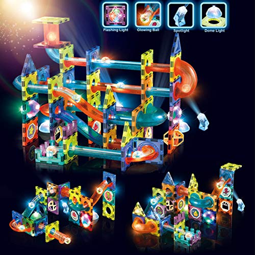 Glowing Magnetic Tiles Marble Run Race Track Super Set - 110 Complete Pieces Glow In The Dark Stem Light Magnetic Building Blocks Gravity Marble Maze Games For Toddlers Kids Boys Girls Ages 3+ Years #TOP1