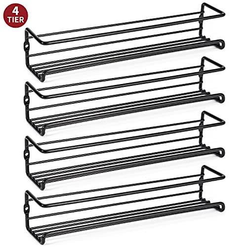 Vinsani 1/2/3/4/5/6 Tier Spice Racks Organiser - 4 Tier Flexible Herb Spices Condiments Jar Wall Mounted Hanging Storage with Adhesive Stickers & Screws For Pantry Kitchen Walls (Black) - Image 5