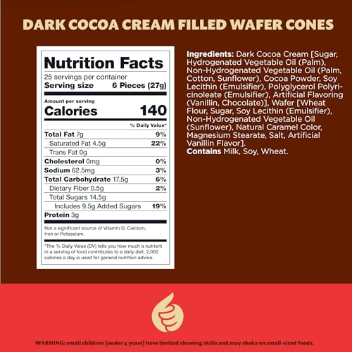 Filled Wafer Cones 1.5-Pound Pack - Mini Waffle Cone Snack - Dark Cocoa Cream