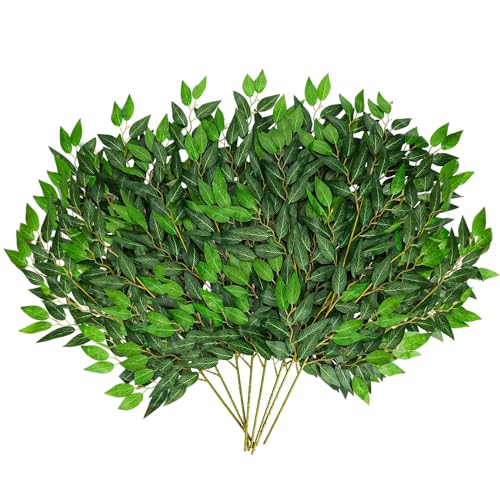 CEWOR 24pcs Italian Ruscus Greenery Stems, 27.6in Artificial Green Leaf Garland Vines Hanging Spray for Wedding Arch Bouquet Filler Table Centerpieces Home Decor