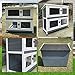 2 Story Solid Wood Rabbit/Bunny Hutch with 2 Large Main Rooms, Indoor Outdoor Rabbit House Guinea Pig Cage Pet House for Small Animals with Ventilation Door Removable Tray Waterproof Roof (Grey)