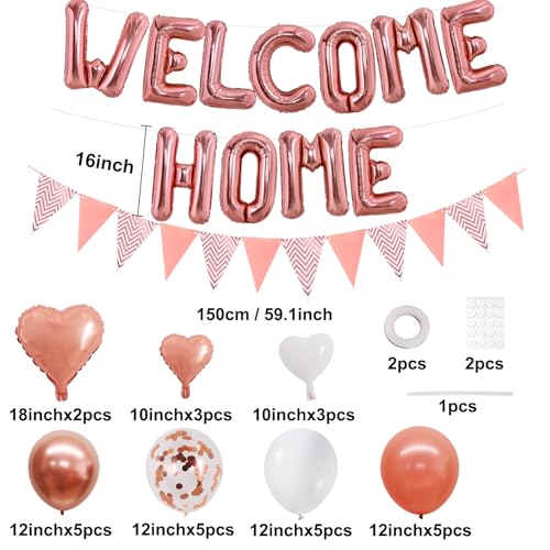 Image of TONIFUL 16 Inch Rose Gold Welcome Home Foil Letter Balloon Banner Decor Kit