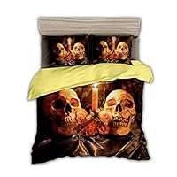Set Copripiumino Skull & Roses In Microfibra 135x200 Cm + 2 Federa - Tema Gothic Halloween, Ipoallergenico - copertina