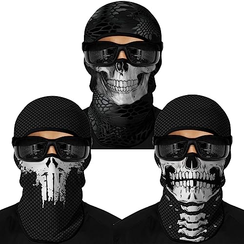 Image of Red Plume 3PCS Balaclava Full Face Mask Ski Mask UV Protection Cover Motorcycle Full Face Mask for Men Women Outdoor Sports