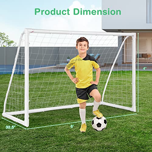 Gymax Soccer Goal, 6Ft X 4Ft Kids Soccer Goal For Backyard With All Weather Net & Sturdy Upvc Frame, Indoor/Outdoor Soccer Net For Garden, Beach, Driveway #TOP5