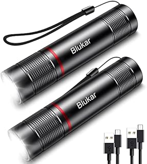 Blukar LED Torch Rechargeable, [2 Pack] 2000L Super Bright Adjustable Focus Flashlight, 4 Lighting Modes, Long Battery Life, Waterproof Pocket Size Torch for Power Cuts, Emergency, Camping