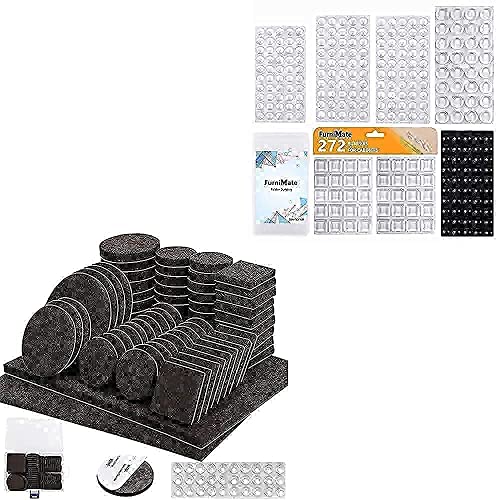 Adhesive Cabinet Door Bumper 272 Pcs Assorted + Furniture Pads 136 Pieces Pack Self Adhesive Felt Pad Brown #TOP8