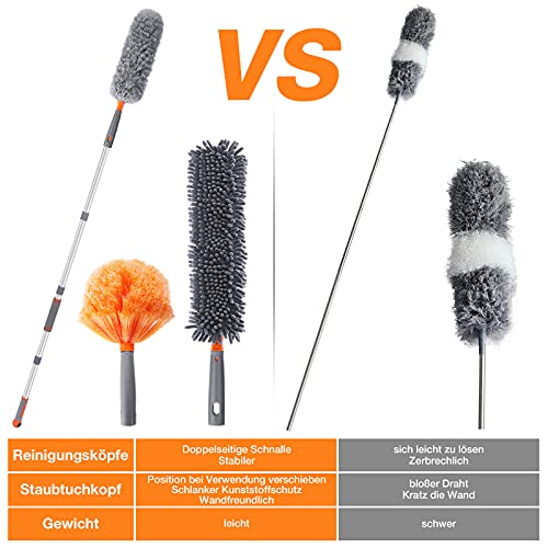 BABAN Staubmedel Telescoop, wasbaar, microvezel, stofwisser, stofbezem met buigbare extra lang, 40-180 cm telescoopstang… - Image 3