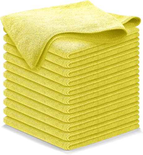 USANOOKS Microfiber Cleaning Cloth Yellow - 12 Pcs 12.5x12.5 - High Performance - 1200 Washes Ultra Absorbent Towels Weave Grime & Liquid for Streak-Free Mirror Shine - Car Washing Cloth