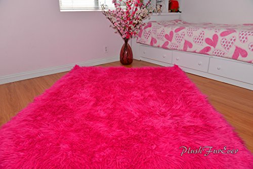 Sc Love Collections Hot Pink Mongolian Baby Girl Nursery Area Rug Rectangle Suede Backing By Plushfurever (5' X 7' Feet) #TOP21